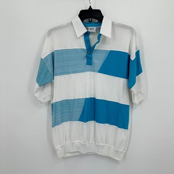 Vtg Robert Bruce Polo Shirt Mens M Blue White‎ Colorblock Golf Retro Indie NYC - Picture 1 of 6